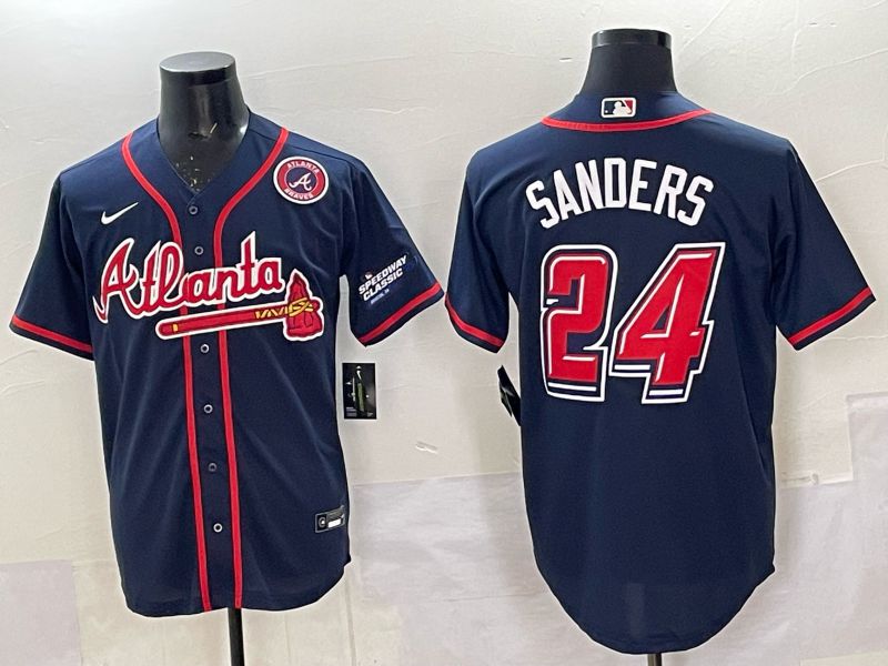 Men Atlanta Braves Nike #24 Sanders Blue 2025 MLB Jersey 03